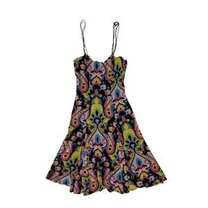 Y2K Christie’s Mesh Printed Strappy Party Dress w Corset Boning